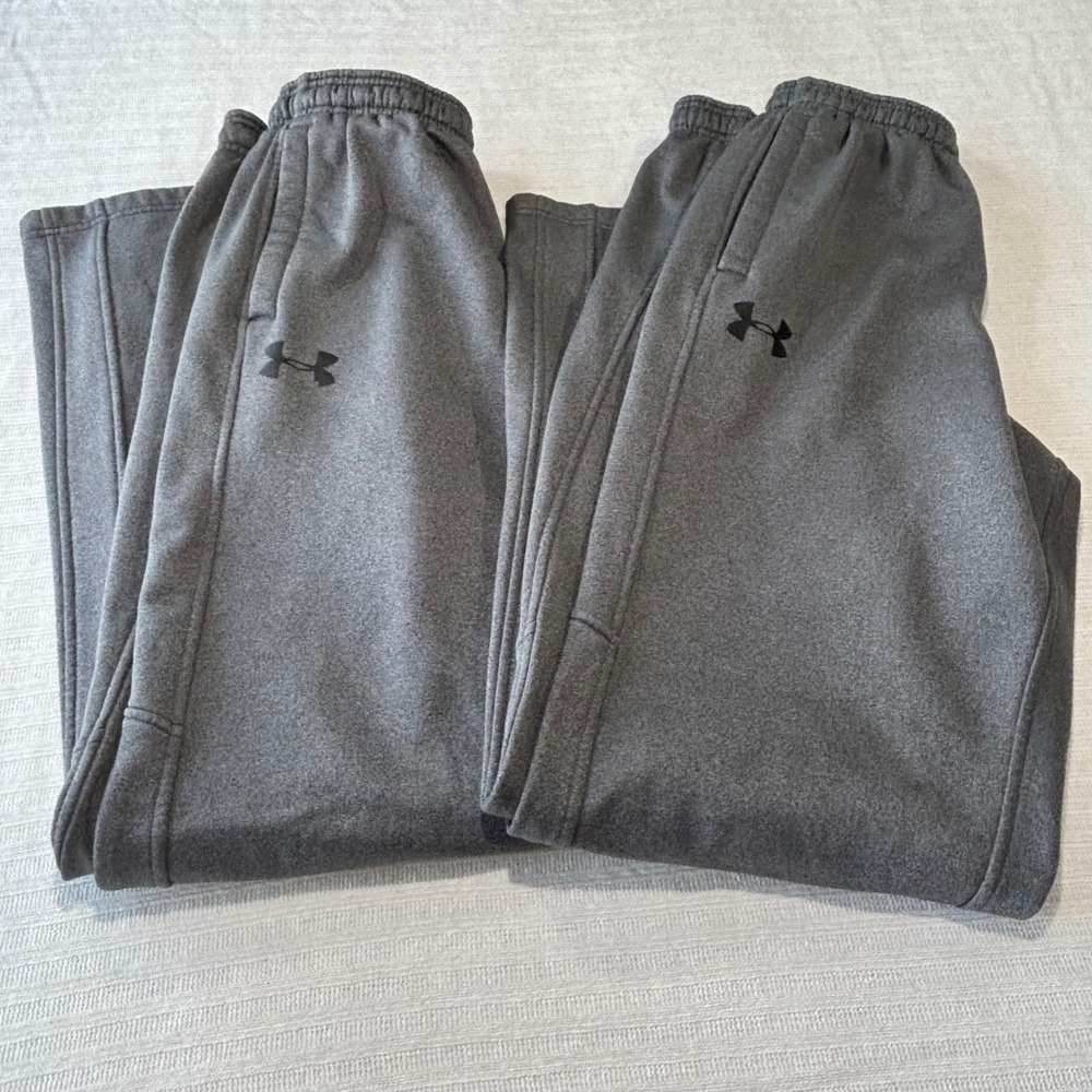 Lot of 2 Under Armour Mens Medium Tall ColdGear Fleece Pants Gray 1280734